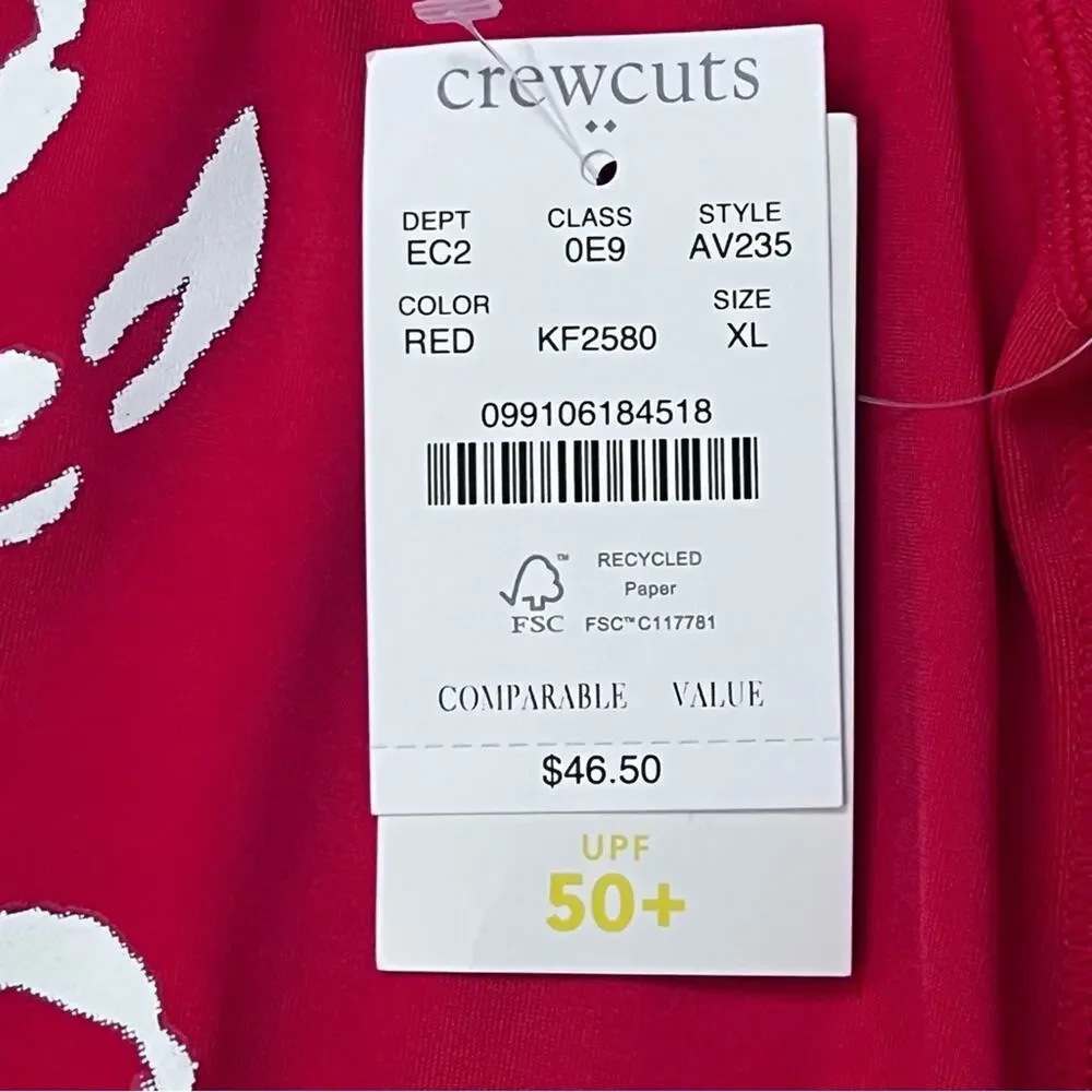 Crewcuts Rash Guard Swim Shirt Boys XL Red White Crab Graphic Short Sleeve NWT